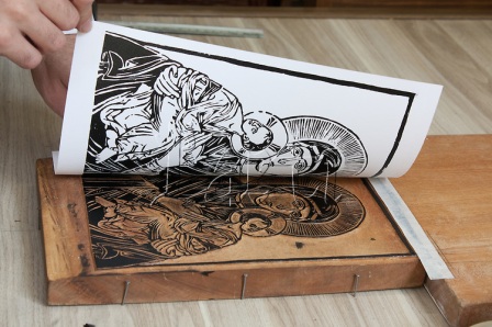 Impressão em xilogravura - woodcut print